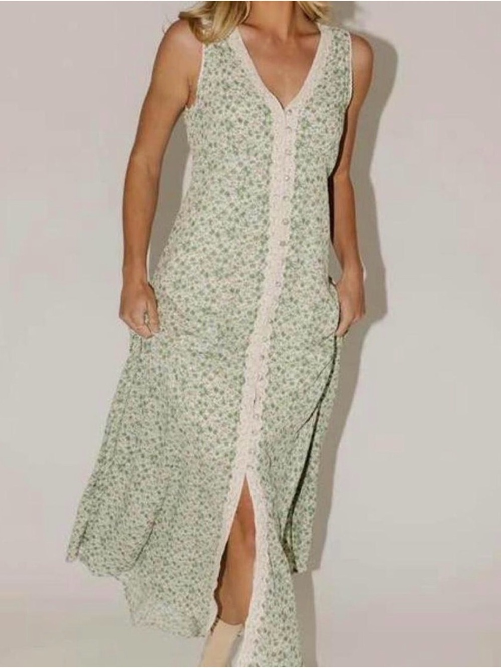 NWT Zoco Floral Maxi Dress Cottagecore Prairie Lace Trim XL